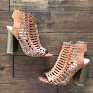 Camel cage peep toe heels